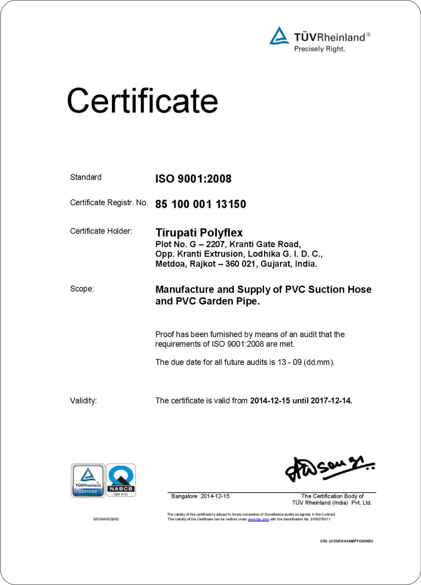 Export Quality Certificate